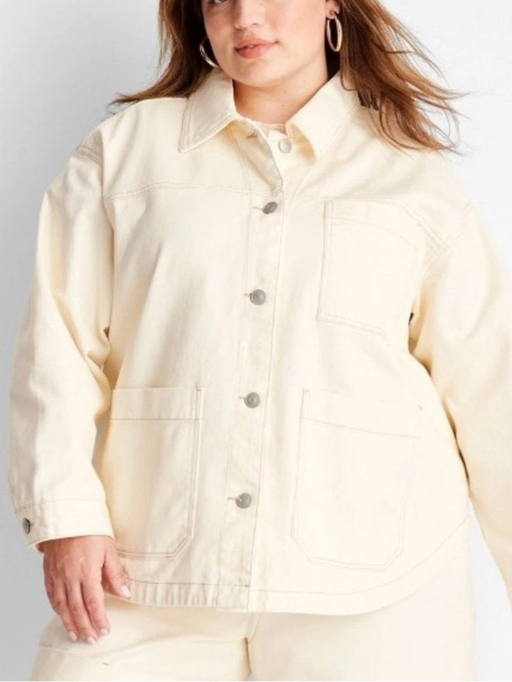 Future Collective NWT Cream Oversized Barn Denim Jacket - Large